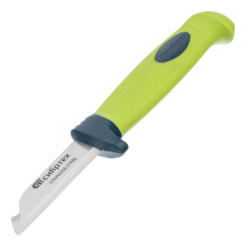 Нож монтажника с чехлом, обрезиненная рукоятка, 190 мм, лезвие 67 мм Сибртех (79012)