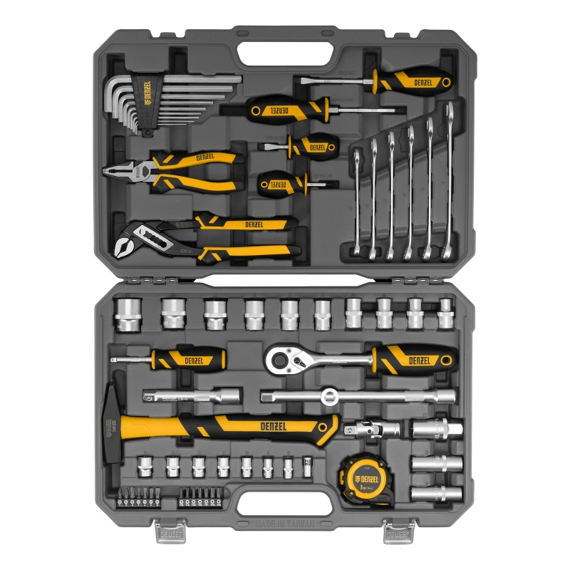 Набор инструментов, 1/2", 1/4", CrV, S2, пластиковый кейс, 64 предмета Denzel (15801)