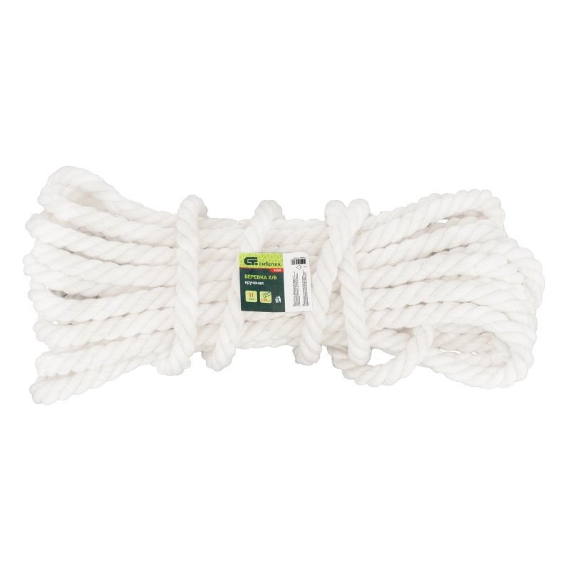 Веревка х/б, D 18 мм, L 11 м, крученая, 567 кгс Сибртех (94005)