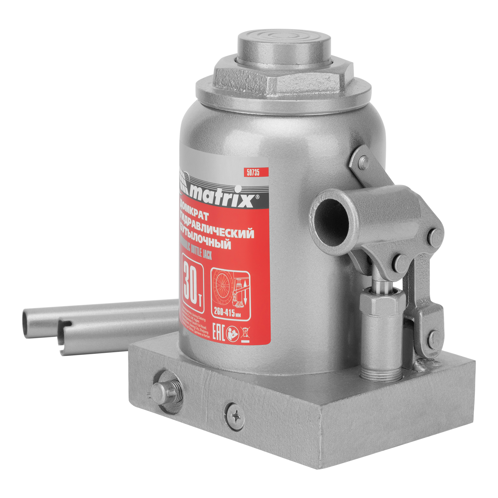 Домкрат гидравлический бутылочный, 30 т, высота подъема 260-415 мм Matrix (50735)