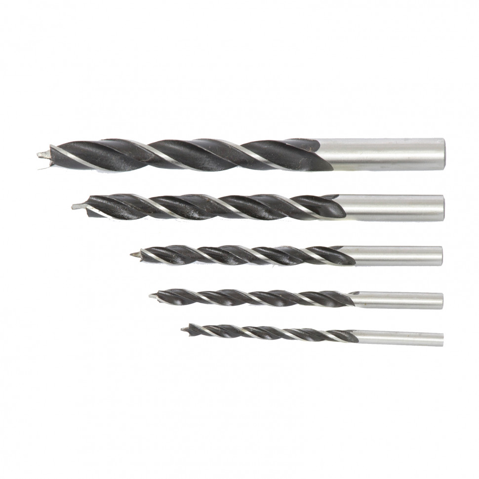 Набор сверл по дереву, 4-5-6-8-10 мм, 5 шт, цилиндрический хвостовик Сибртех (702205)