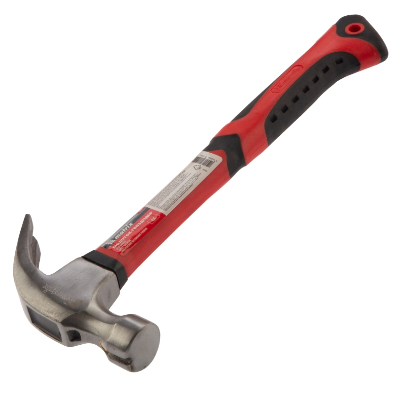 Молоток-гвоздодер, 450 г, боек c магнитом, фибергласовая обрезиненная рукоятка Matrix (10446)