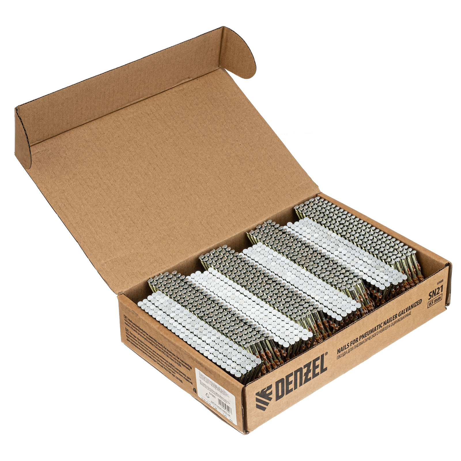 Гвозди для пнев. нейлера (оцинк.) длина - 65 мм, диам. - 2,9 мм, 2000 шт. Denzel (57685)
