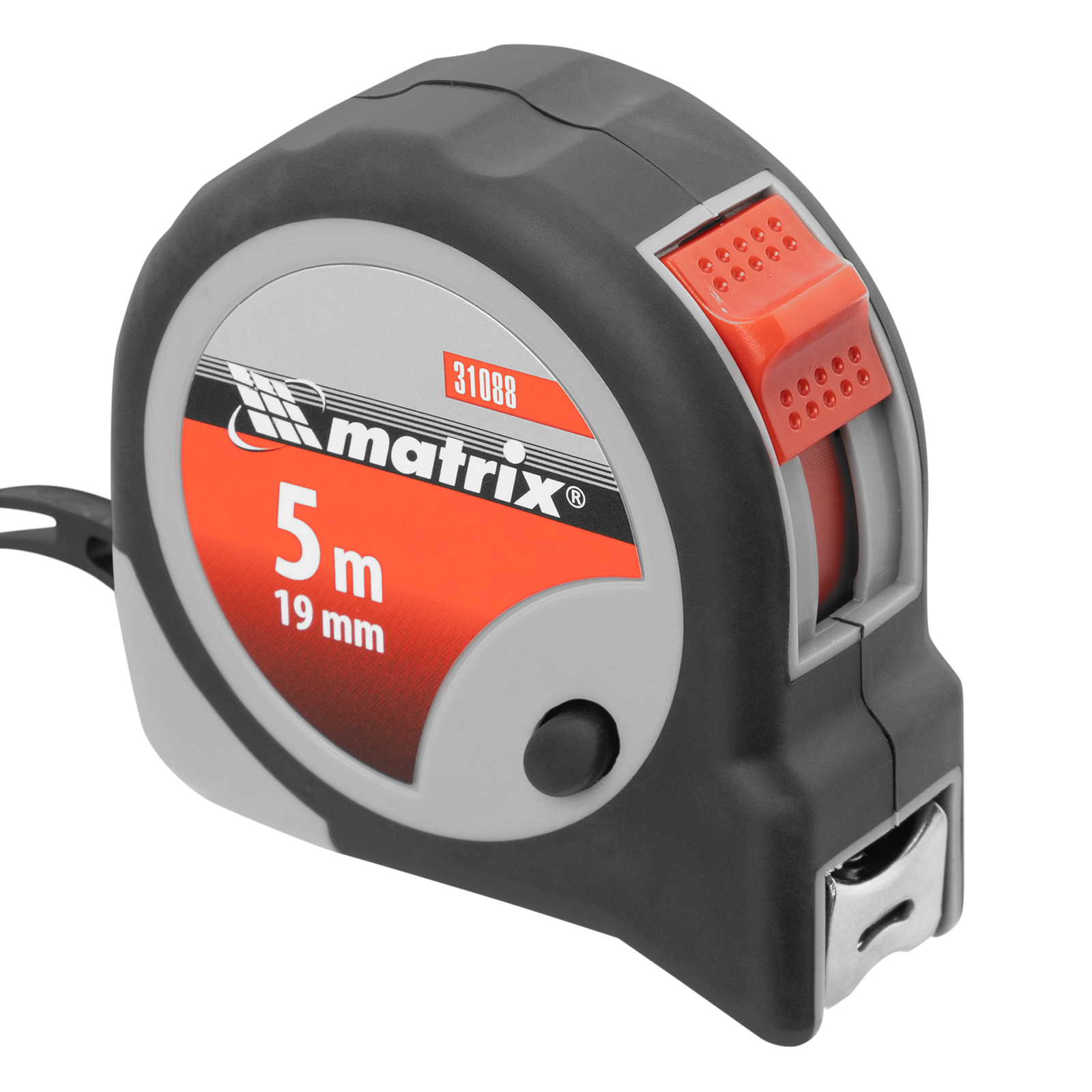 Рулетка Continuous fixation,5 м х 19 мм,двухкомпонентный корпус,плавная фиксация Matrix (31088)