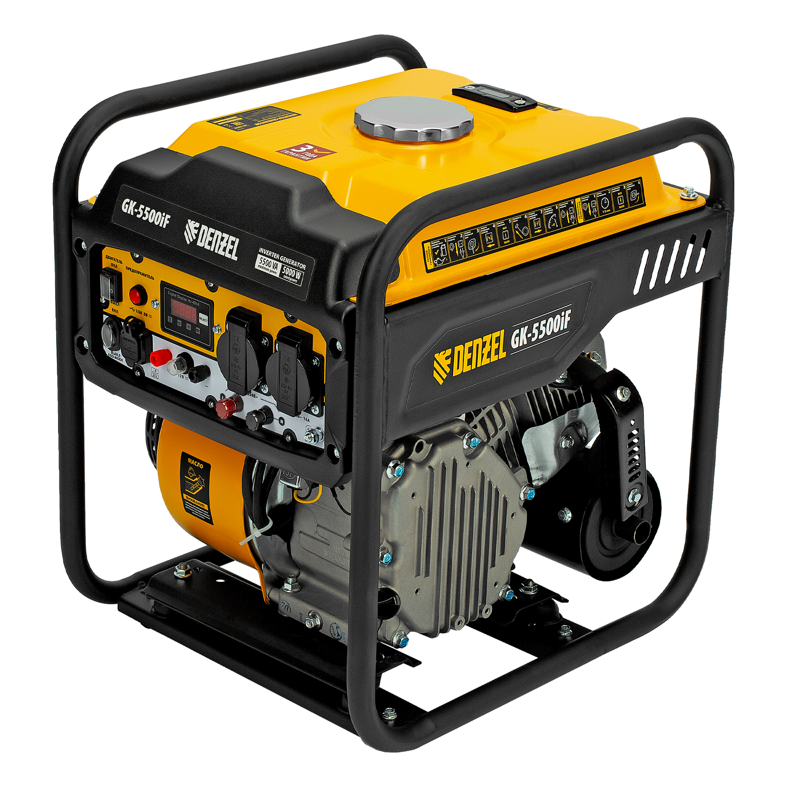 Генератор инверторный GK-5500iF, 5,5 кВт, 230 В, ручной старт DENZEL (94709)