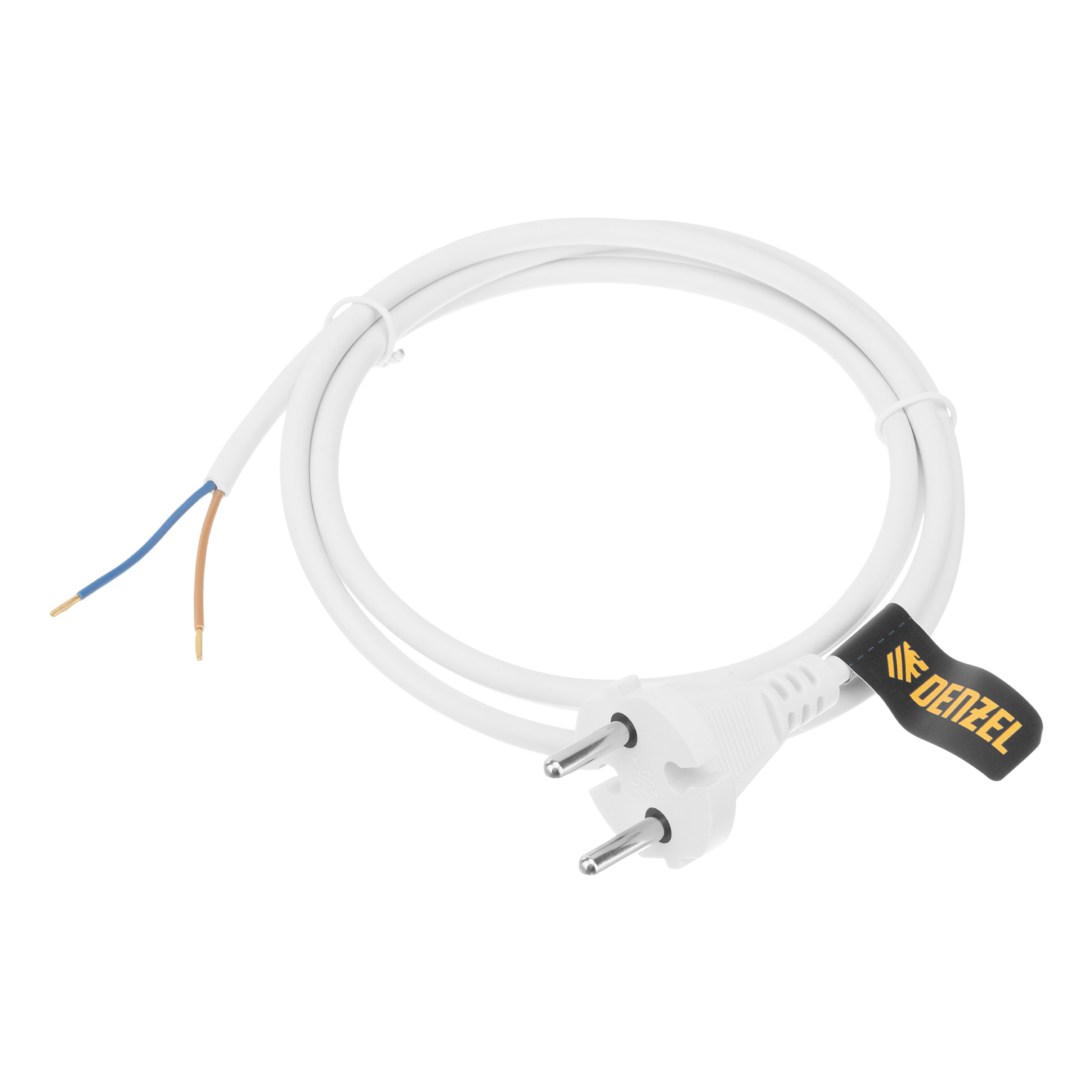 Шнур сетевой Energy Series, ПВС, 1,5 м, 2 x 1 мм, с неразборной вилкой, белый, Denzel (37660)