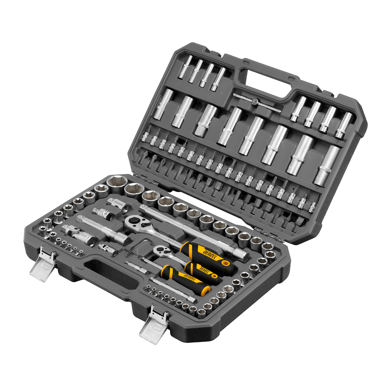 Набор инструментов, 1/2", 1/4", CrV, S2, пластиковый кейс, 109 предметов Denzel (15814)