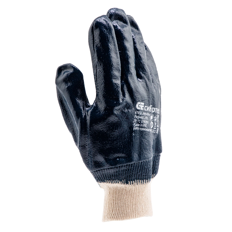 Перчатки трикотажные с обливом из бутадиен-нитрильного каучука, манжет, L Сибртех (67831)
