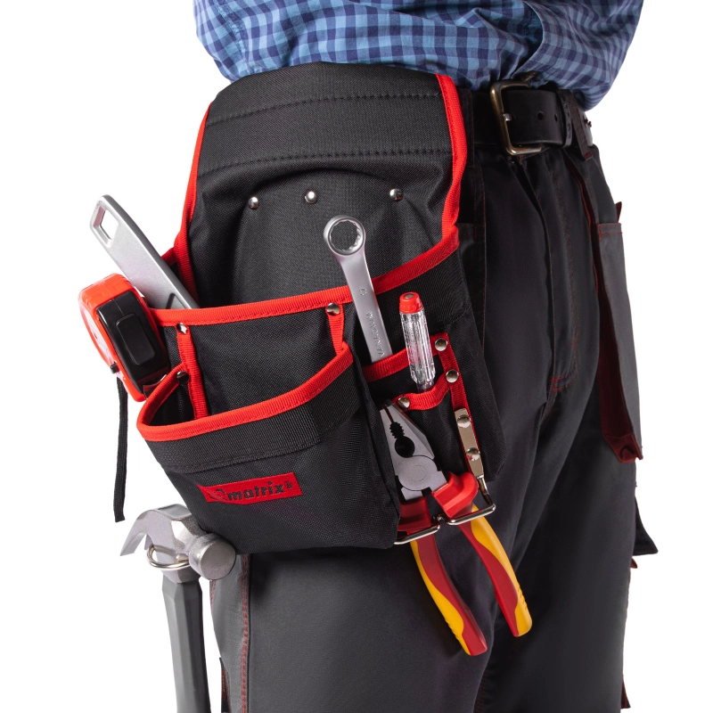 Подсумок поясной, 8 карманов, держатель для молотка, для клещей Matrix (90242)