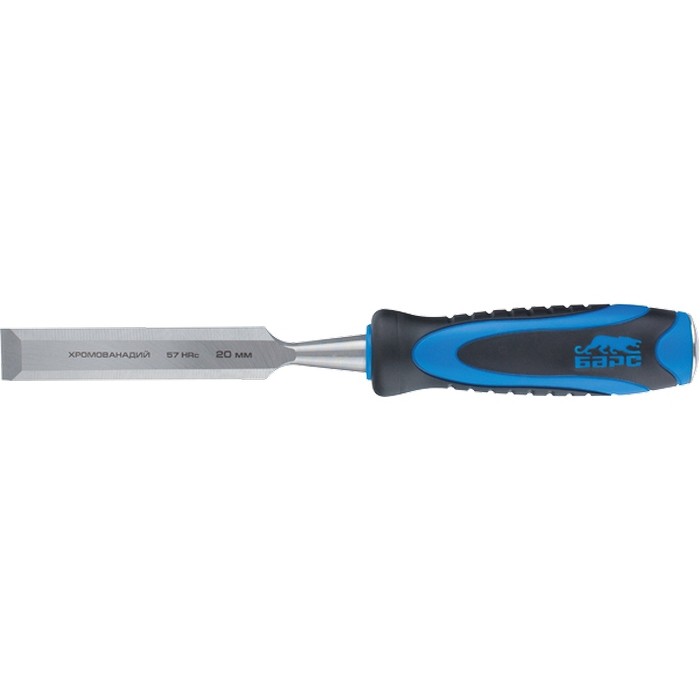 Долото-стамеска, плоская, 8 мм, двухкомпонентная рукоятка, металлический затыльник Барс (24633)