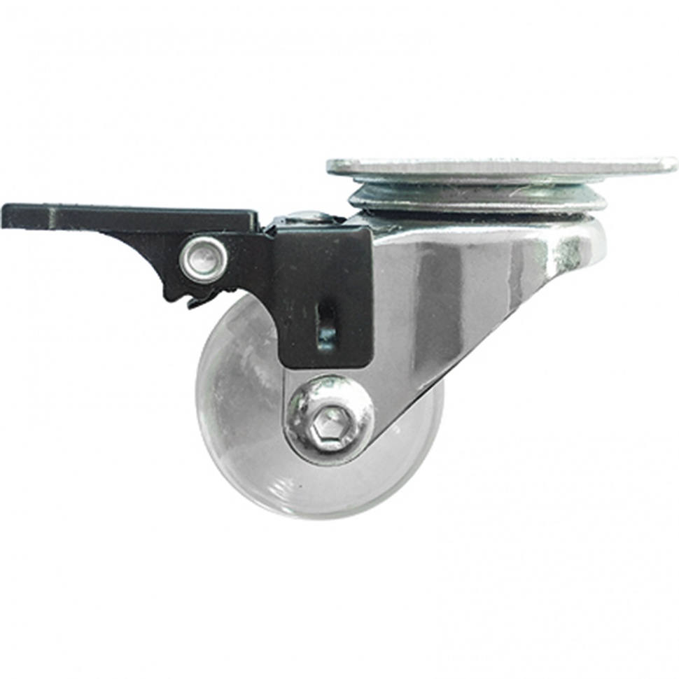 Колесо ПУ прозрачное поворотное с тормозом d-35 мм, крепление платформенное Сибртех (68736)