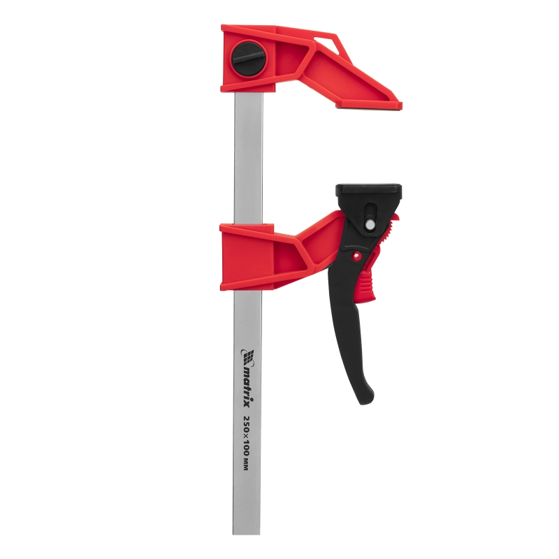 Струбцина реечная быстрозажимная, усиленная, пластиковый корпус рычажно-храповой механизм, 250 х 100 х 401 мм, штанга 5 х 22 мм Matrix (20727)