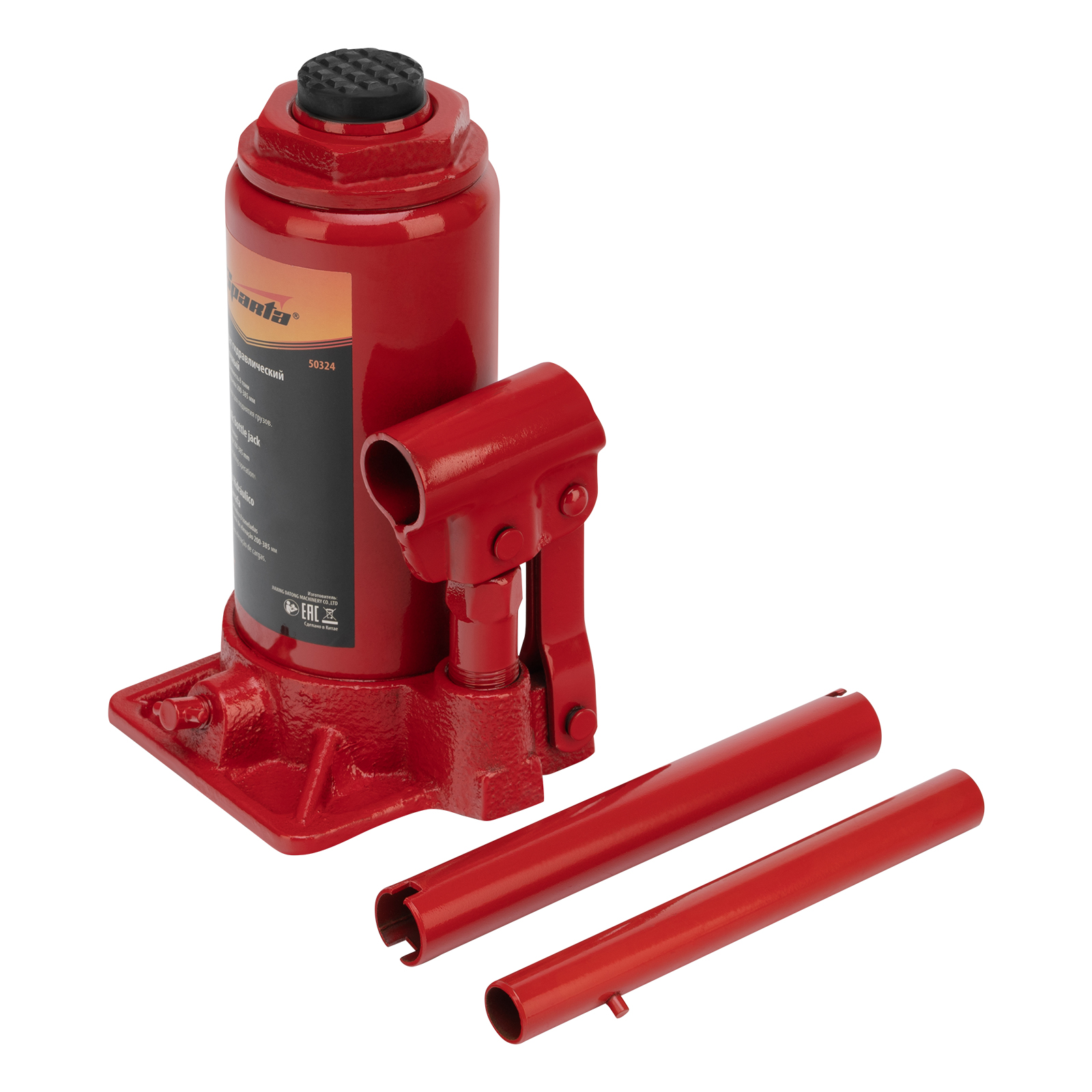 Домкрат гидравлический бутылочный, 8 т, h подъема 200-385 мм Sparta (50324)