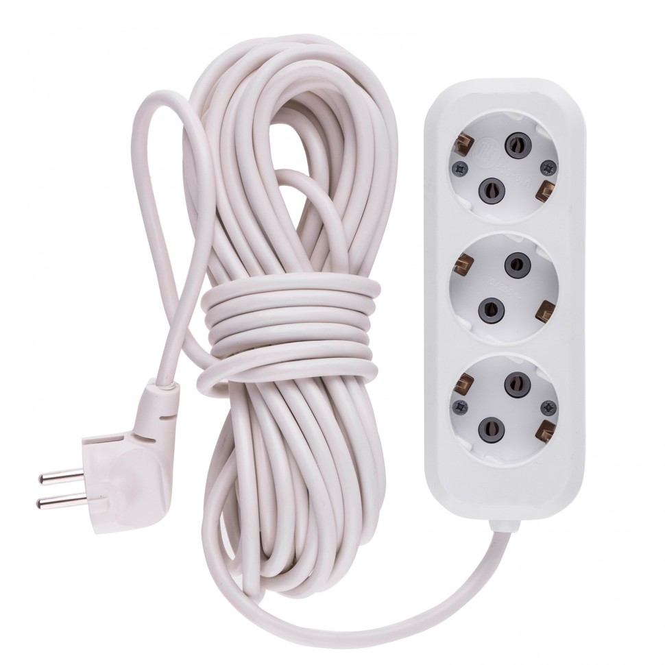 Удлинитель бытовой, серия УХз-10-310, с заземлением, 10 м, 3 розетки, 10 А Denzel (95969)