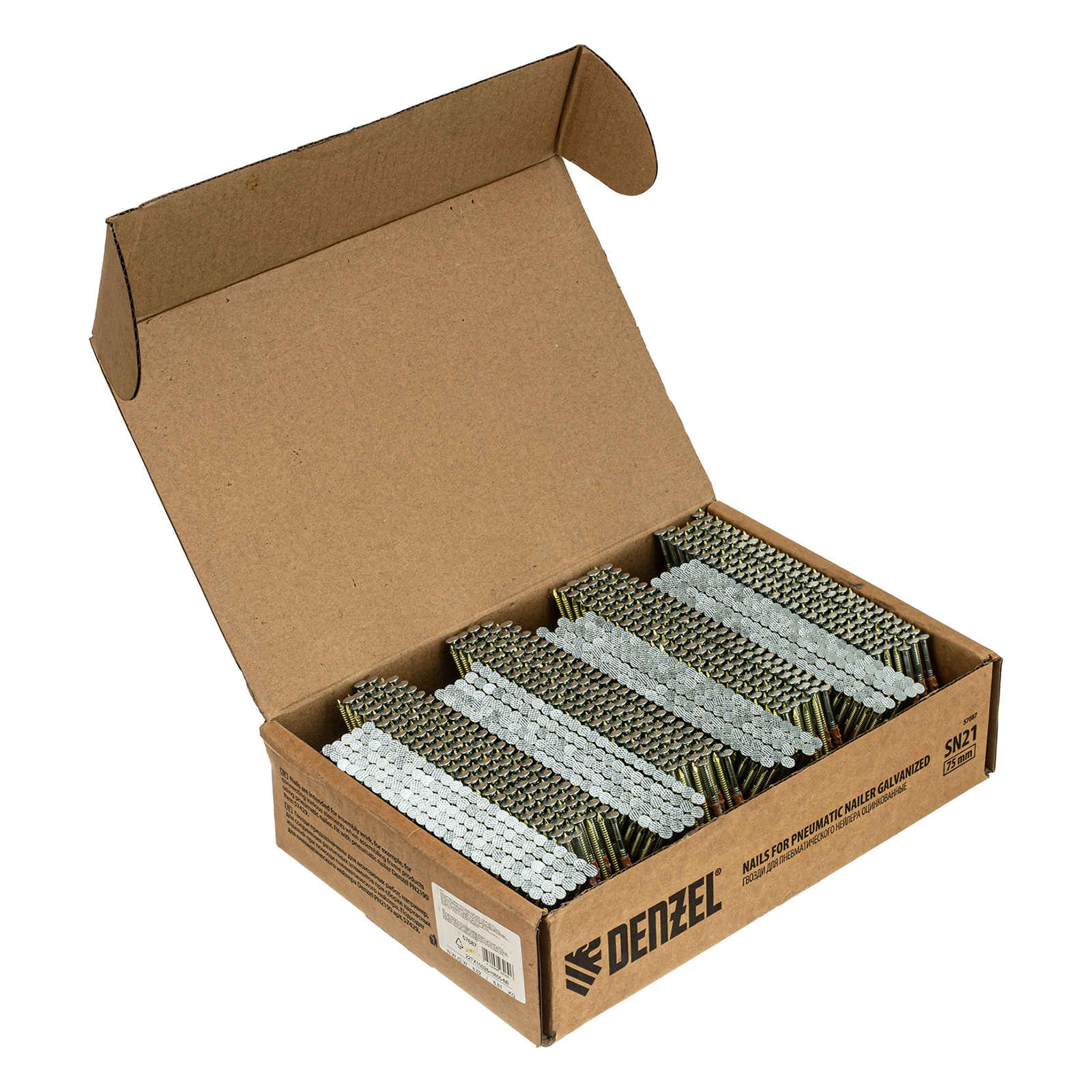 Гвозди для пнев. нейлера (оцинк.) длина - 75 мм, диам. - 3,05 мм, 2000 шт. Denzel (57687)