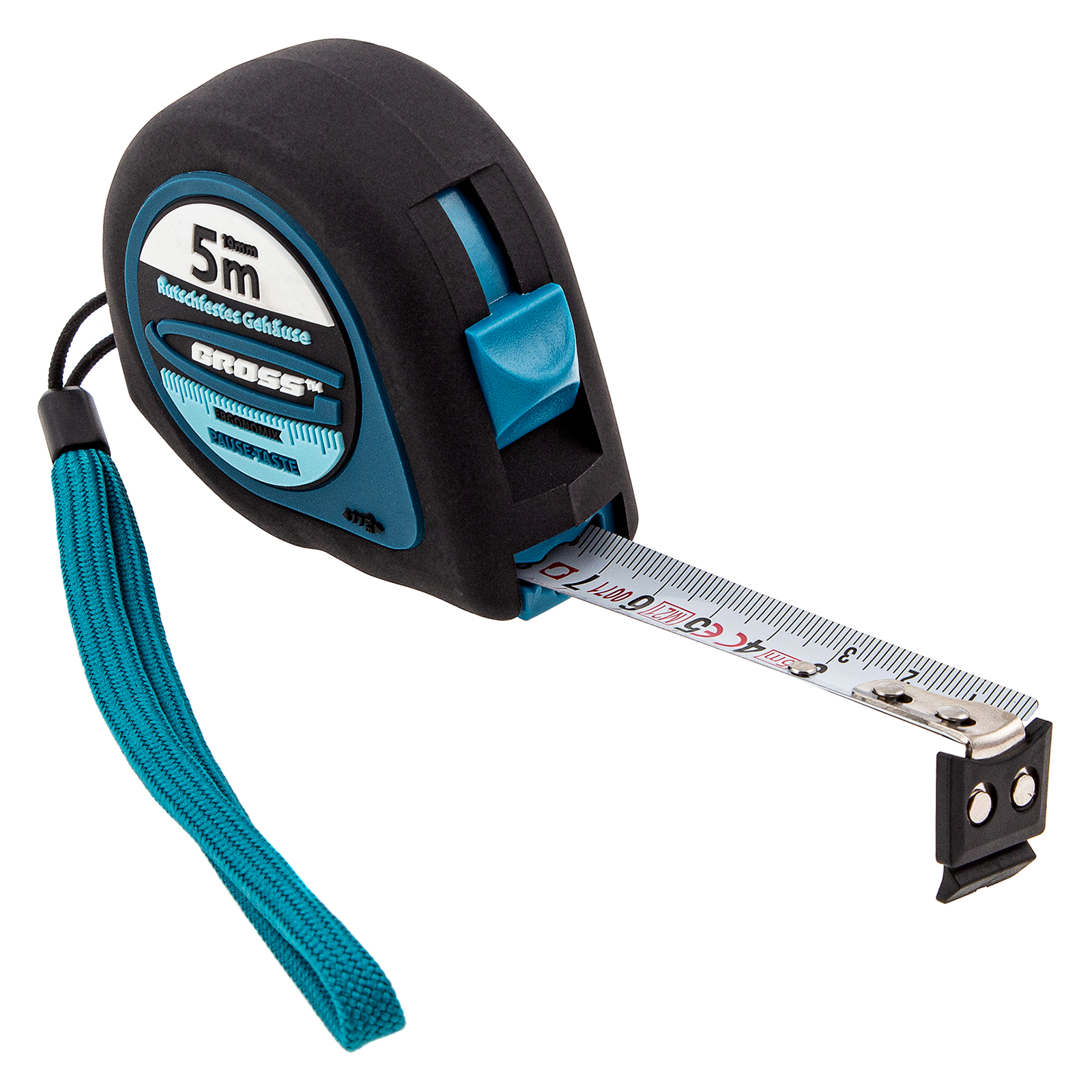 Рулетка "Ergonomisch",5 м x 19 мм,магнитный обрезиненный зацеп Gross (31102)