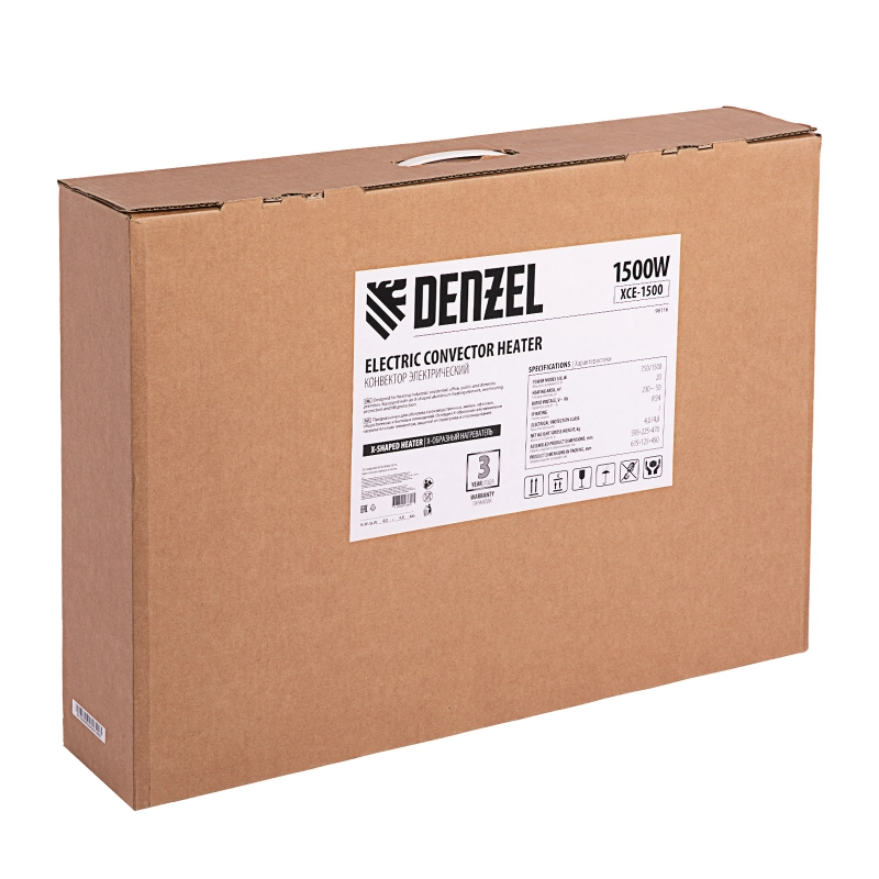 Конвектор электрический XCE-1500, 230 В, 1500 Вт, X-образный нагреватель Denzel (98116)