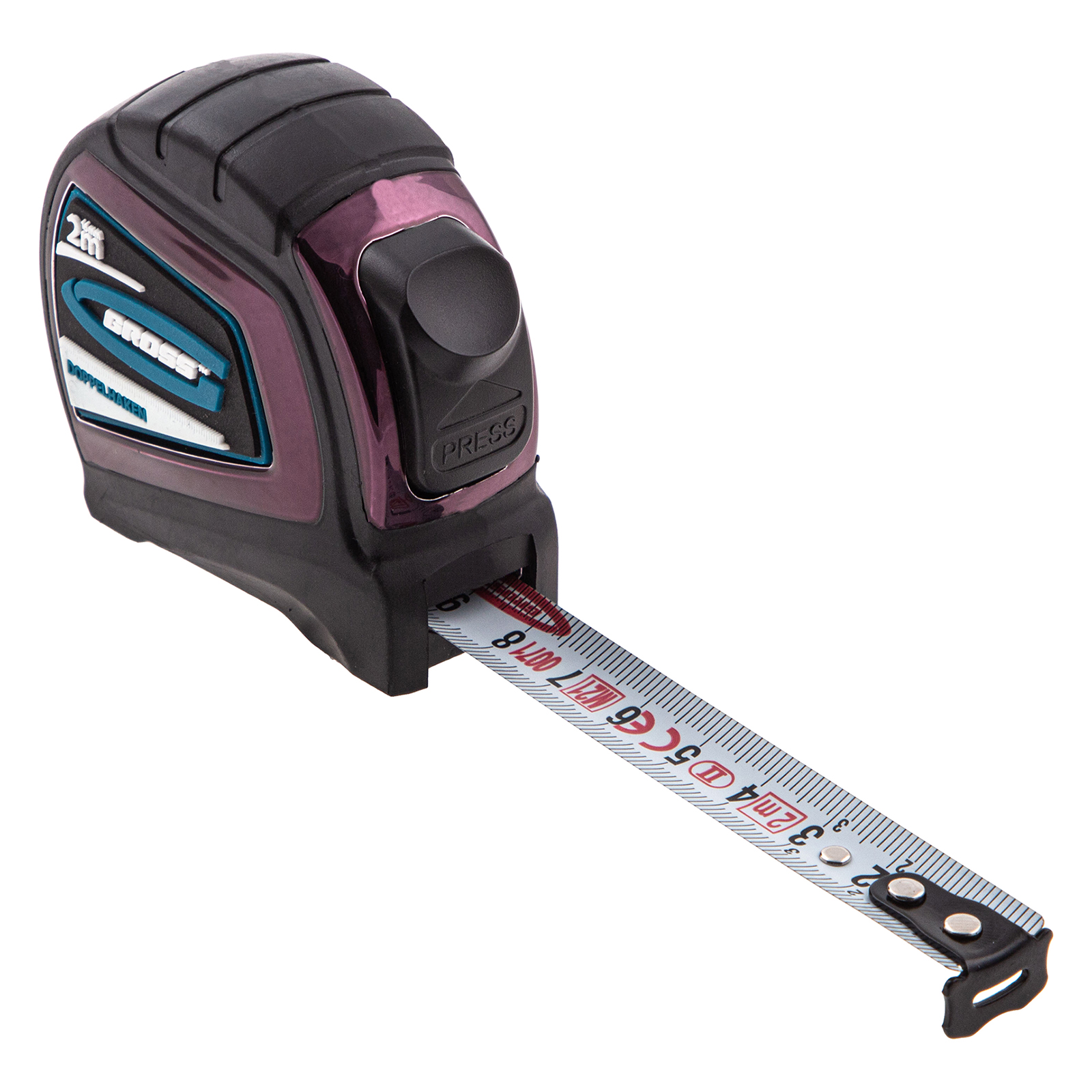 Рулетка "Doppelhaken",2 м x 16 мм,односторонний зацеп,Нейлон,двусторонняя шкала,автоматическая фиксация Gross (31121)