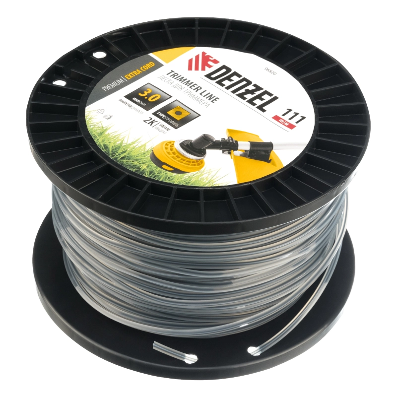 Леска для триммера двухкомпонентная квадрат, 3,0мм х 111м, на DIN катушке EXTRA CORD Denzel (96820)