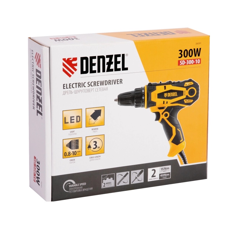 Дрель-шуруповерт сетевая SD-300-10 Denzel (26201)