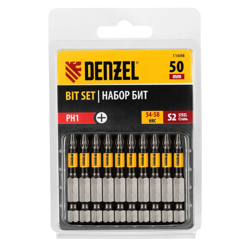 Бита PH1х50, сталь S2, цилиндр., 10 шт. Е 6,3 Denzel (11648)
