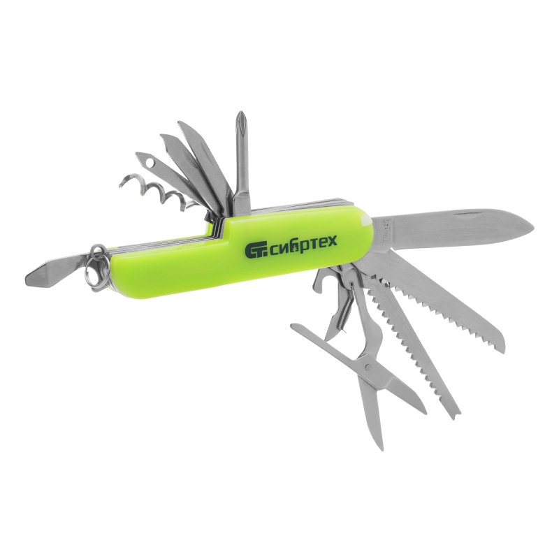 Нож многофункциональный, компактный размер, 15 функций, 90 мм Сибртех (17626)