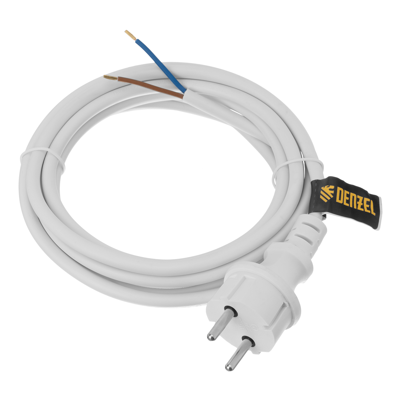 Шнур сетевой Energy Series, ПВС, 3 м, 2 x 1,5 мм, с неразборной вилкой, белый, Denzel (37672)