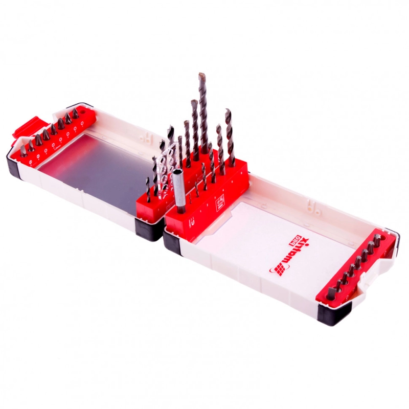 Набор сверл комбинированный, сверла по металлу 1-6 мм, бетону 4-8 мм, дереву 3-6 мм, биты 16 шт, адаптер, 32 предмета Pro Matrix (725632)