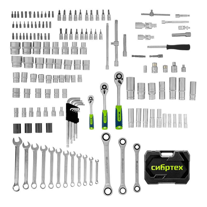 Набор инструментов, 1/2", 3/8", 1/4", пластиковый кейс 160 предм. Сибртех (14172)