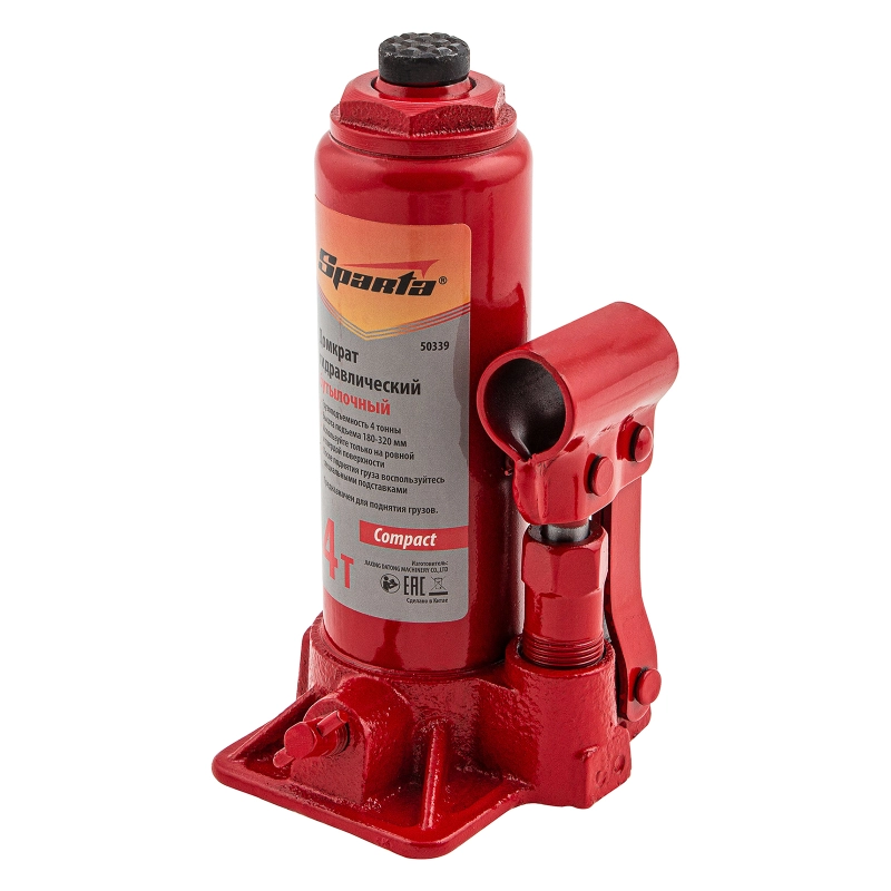 Домкрат гидравлический бутылочный, 4 т, h подъема 180–320 мм Sparta Compact (50339)