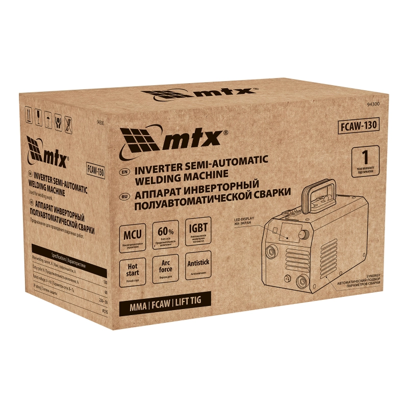Аппарат инвертор. полуавтомат. cварки FCAW-130, 130 А, ПВ 60%// MTX (94300)