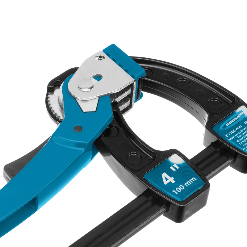 Струбцина реечная быстрозажимная 4, металлический корпус, рычажный храповой механизм, 100 мм Gross (20717)