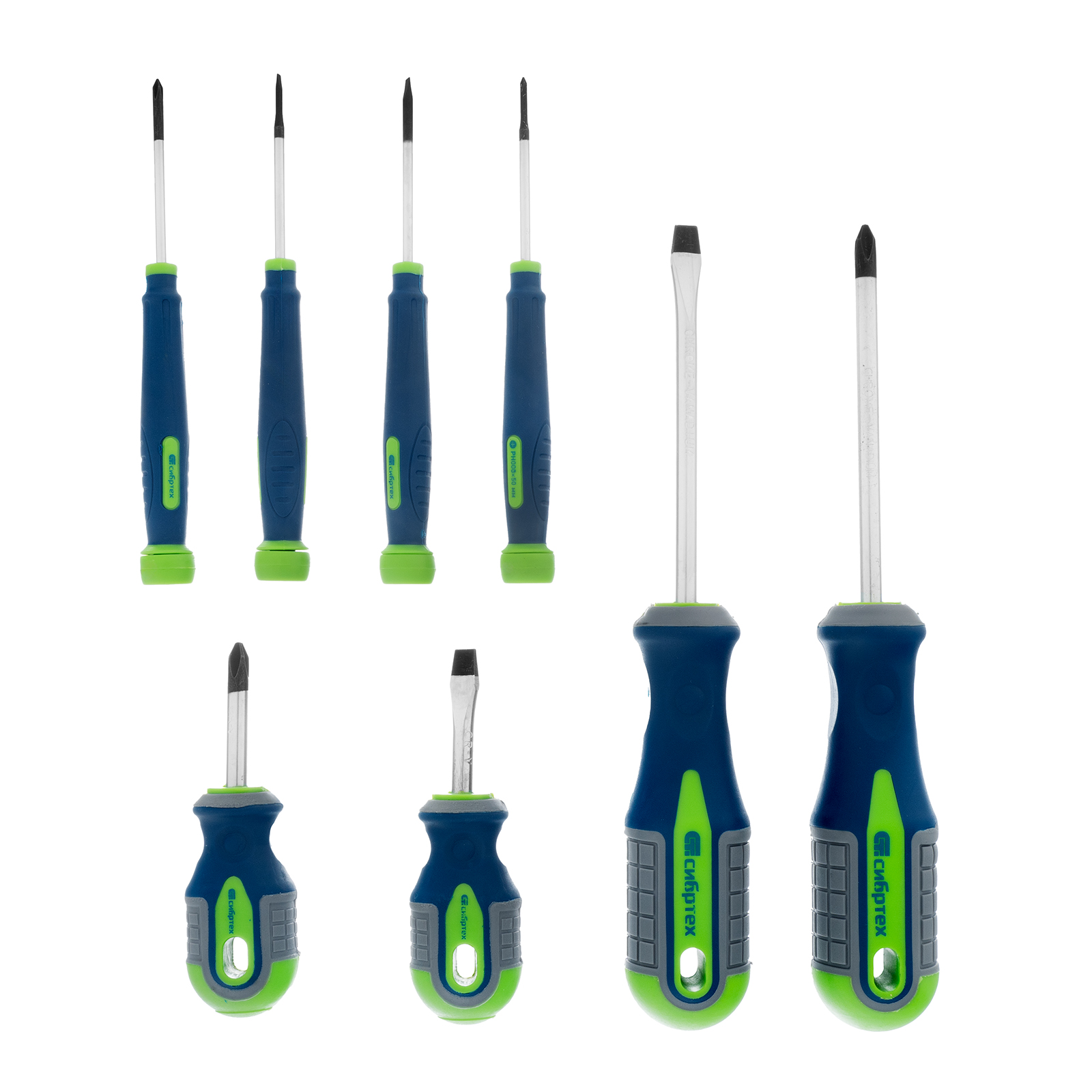 Набор отверток универсальный, CrV, трехкомпонентные рукоятки, 8 предметов Сибртех (13375)