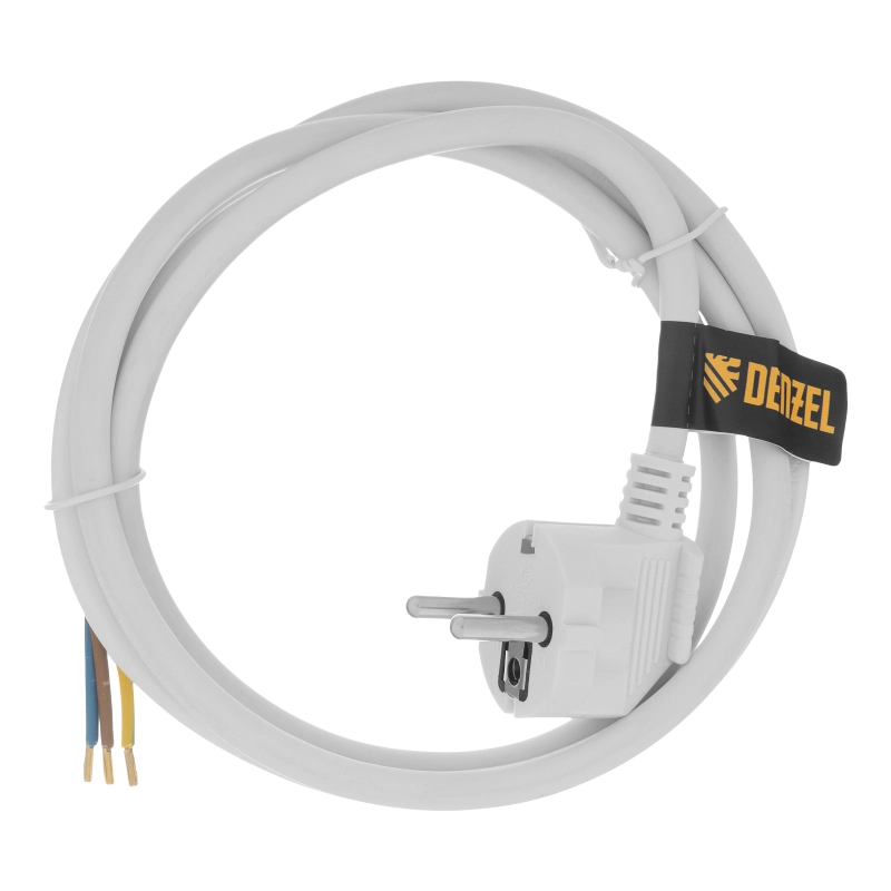 Шнур сетевой Energy Series, ПВС, 1,5 м, 3 x 1,5 мм, с неразборной вилкой, белый, Denzel (37670)