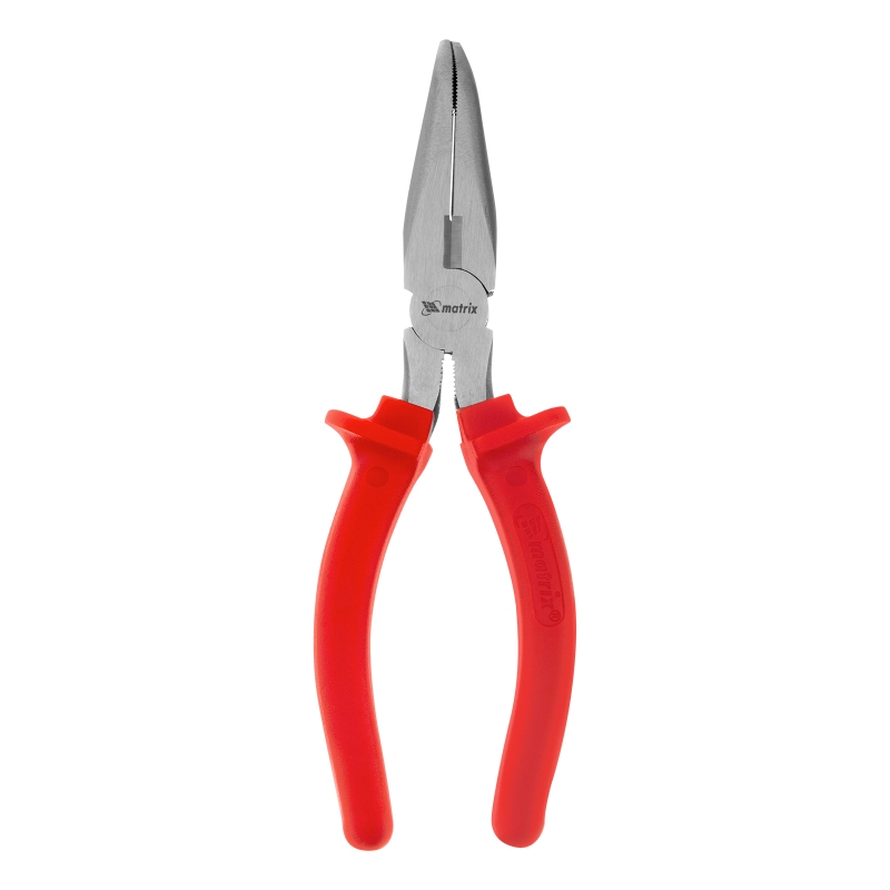 Длинногубцы изогнутые Econom, 180 мм, шлифованные, пластмассовые рукоятки Matrix (17495)