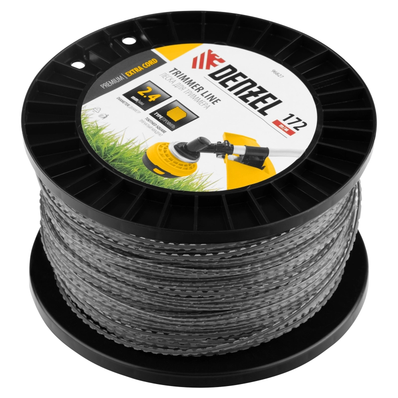 Леска для триммера двухкомпонентная зубчатый квадрат, 2,4мм х 172м, на DIN кат. EXTRA CORD Denzel (96827)
