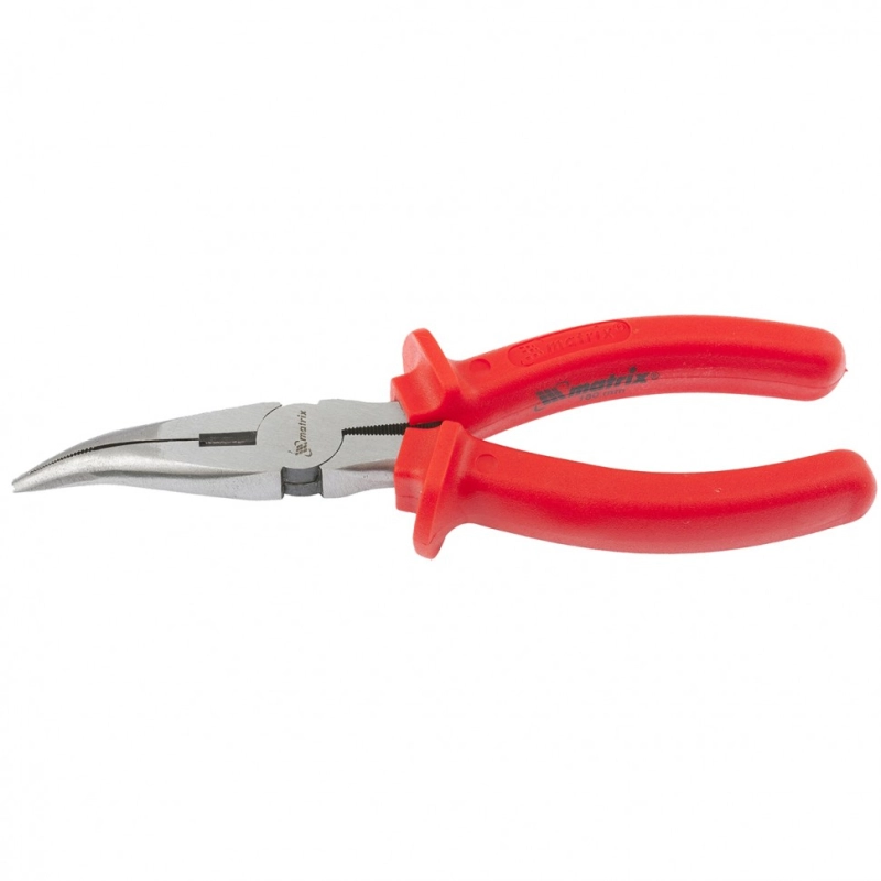 Длинногубцы изогнутые Econom, 160 мм, шлифованные, пластмассовые рукоятки Matrix (17494)