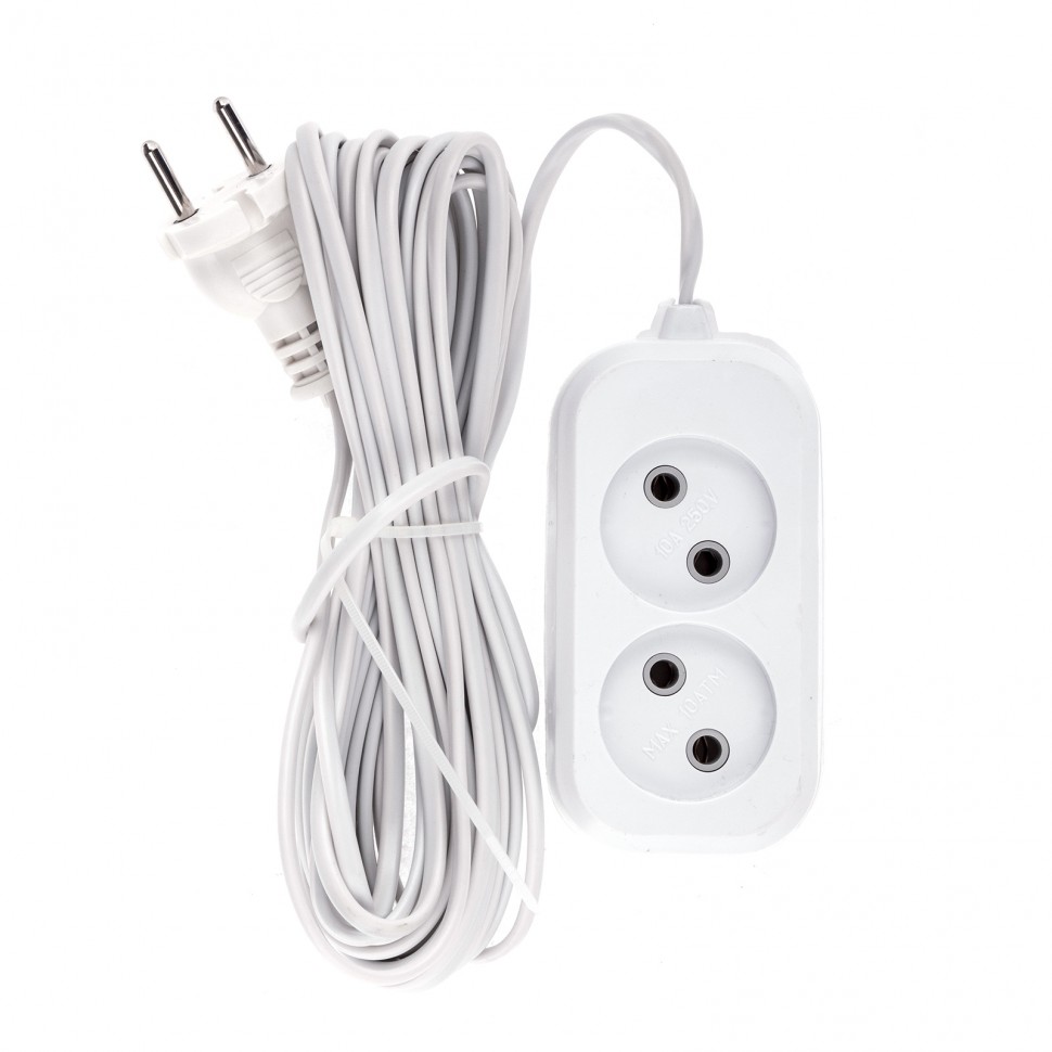 Удлинитель бытовой, без заземления, 7 м, 2 розетки, 6 А, серия УХ6 Denzel (95923)