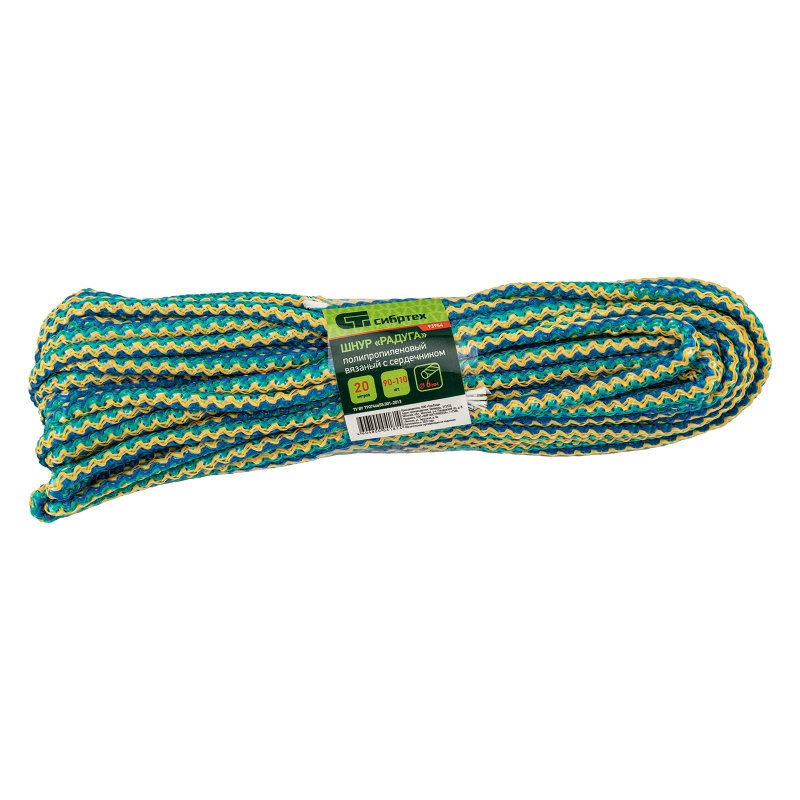 Шнур вязаный полипропиленовый с серд."Радуга", 6 мм, L 20 м, Сибртех (93954)
