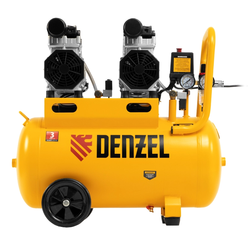Компрессор безмасляный, малошумный DLS 1500/50, 1500 ВТ, 2x750, 50 л, 260 л/мин Denzel (58027)