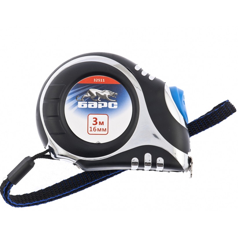 Рулетка Платинум,3 м х 16 мм,утолщенное полотно,автоматическая фиксация Барс (32511)