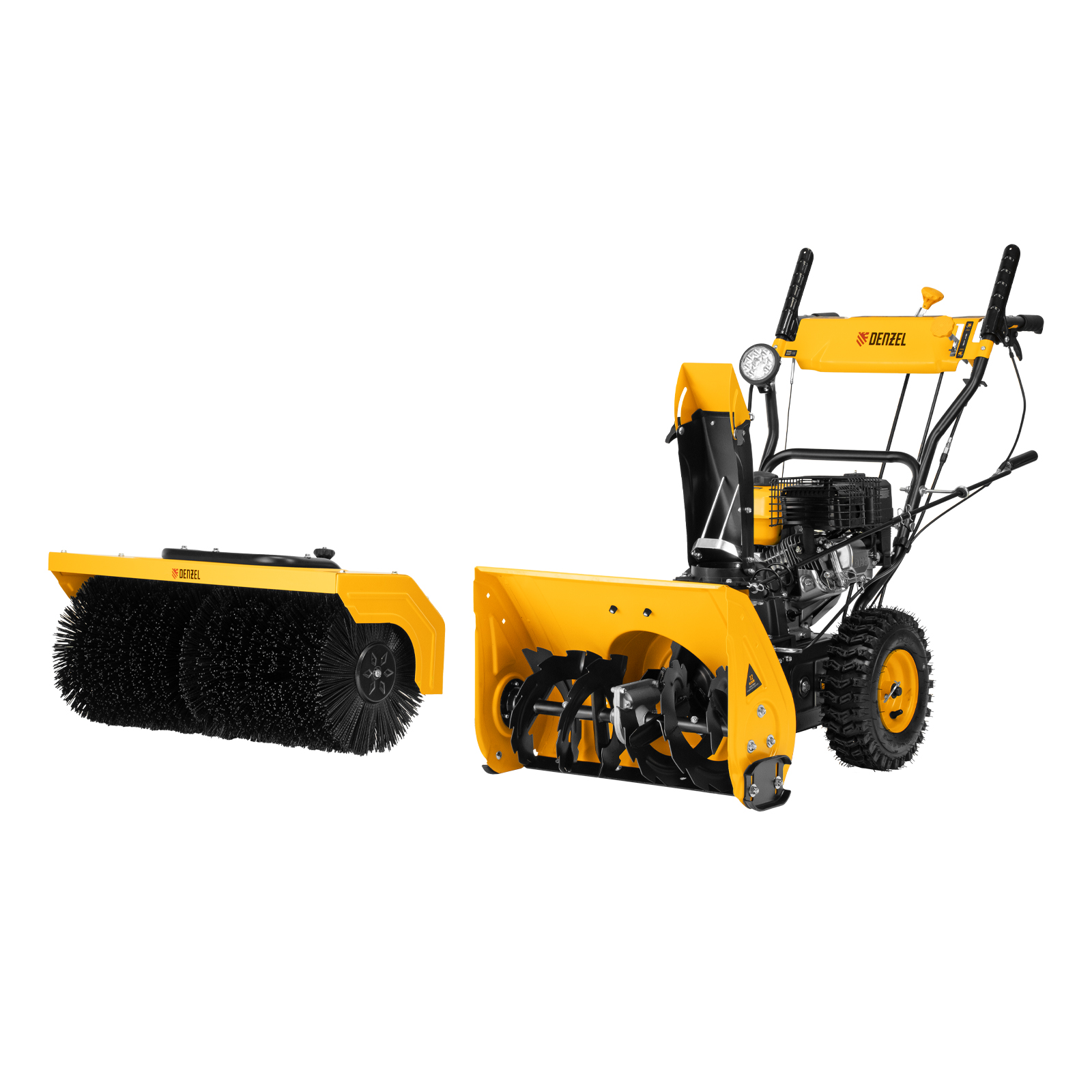 Гибридная снегоуборочная машина с функц. подметания SWB-800, 212 сс, руч. старт, 2 насадки// Denzel (97662)