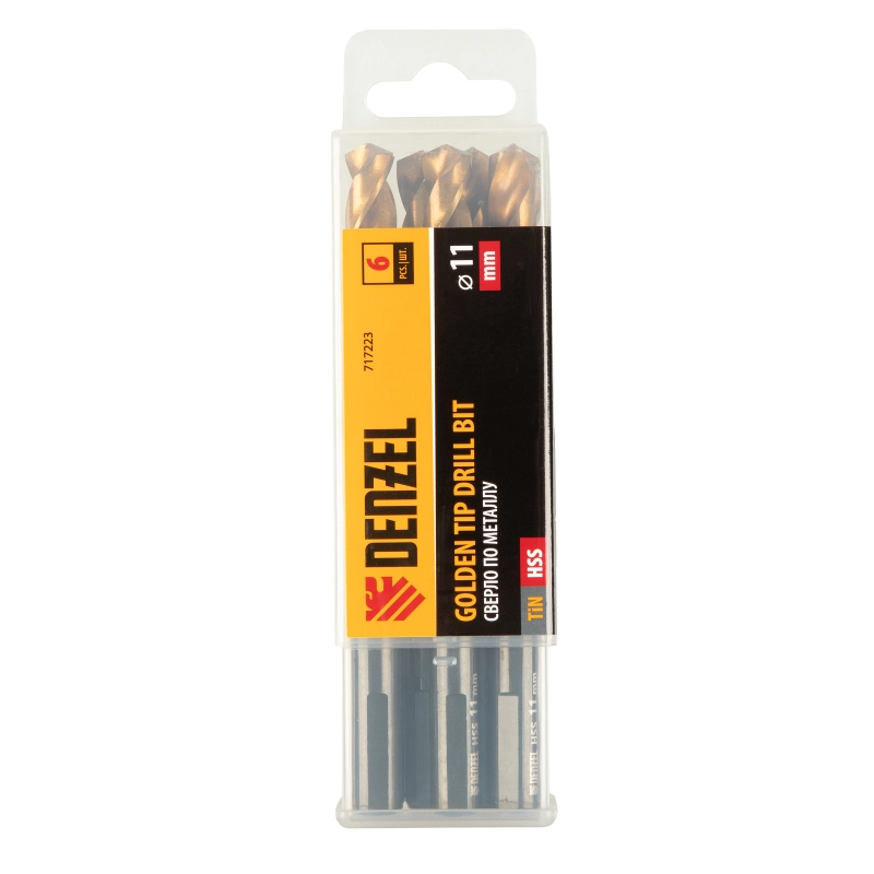 Сверло по металлу, 11 мм, HSS-Tin, Golden Tip, 6 шт. Denzel (717223)