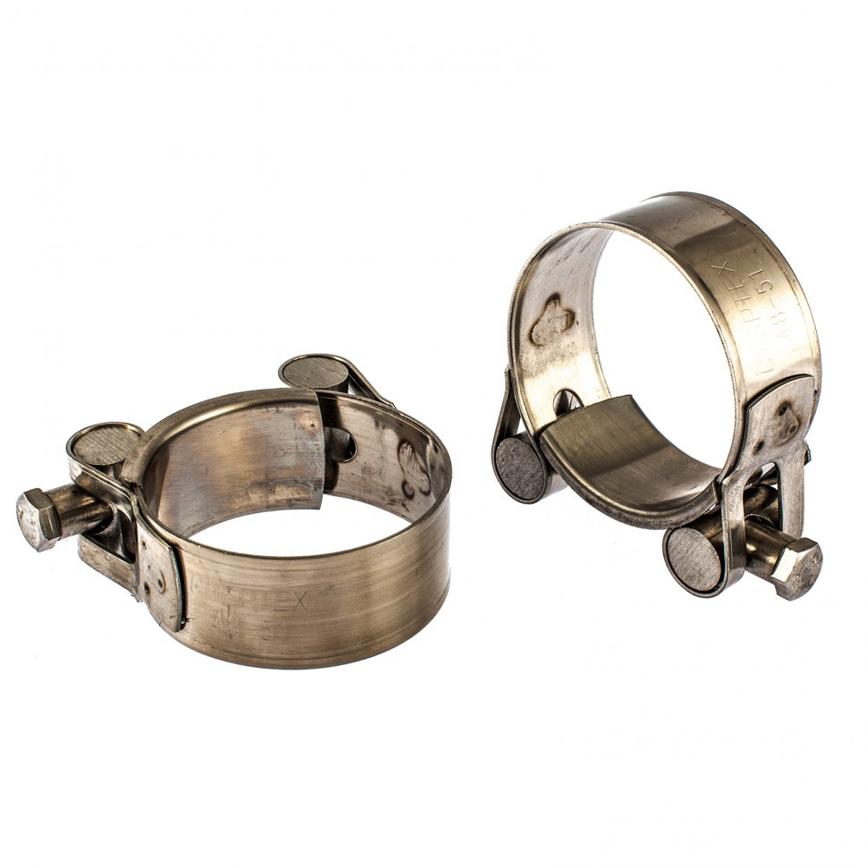 Хомуты металлические, силовые 48-51 мм, ширина 22 мм, шарнирный, W4, 2 шт Сибртех (475393)