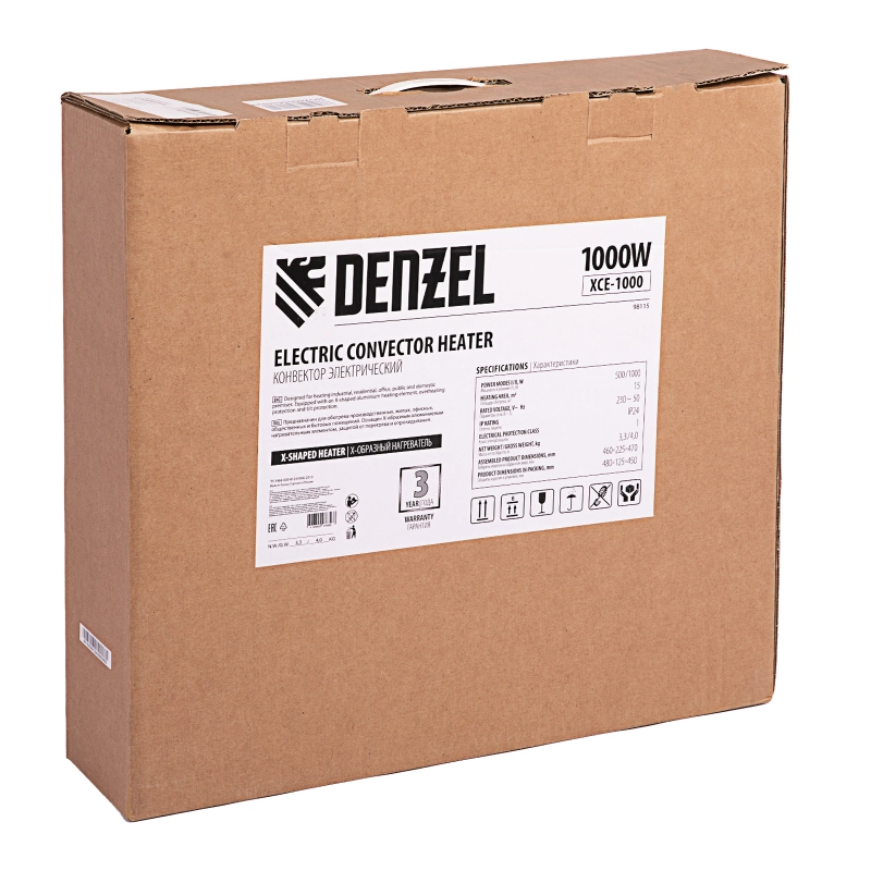 Конвектор электрический XCE-1000, 230 В, 1000 Вт, X-образный нагреватель Denzel (98115)