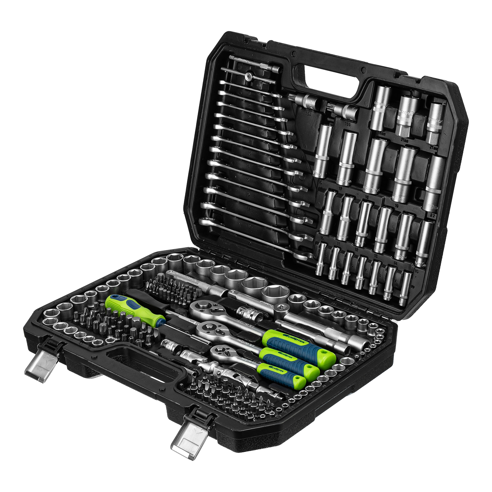 Набор инструментов, 1/2", 3/8", 1/4", пластиковый кейс 215 предм. Сибртех (14170)