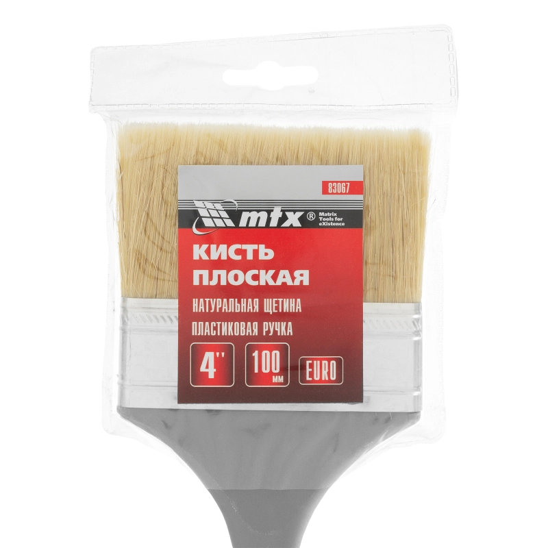 Кисть плоская "Евро" 4", натуральная щетина, пластмассовая ручка MTX (83067)