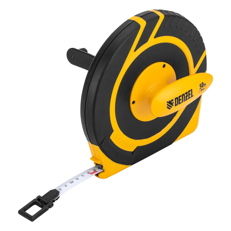 Рулетка геодезическая 50 м х 15 мм, закрытый корпус, фиберглассовая лента Denzel (31292)