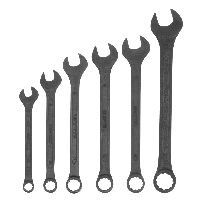 Набор ключей комбинированных, 8 - 17 мм, 6 шт., CrV, фосфатированные Сибртех (15471)