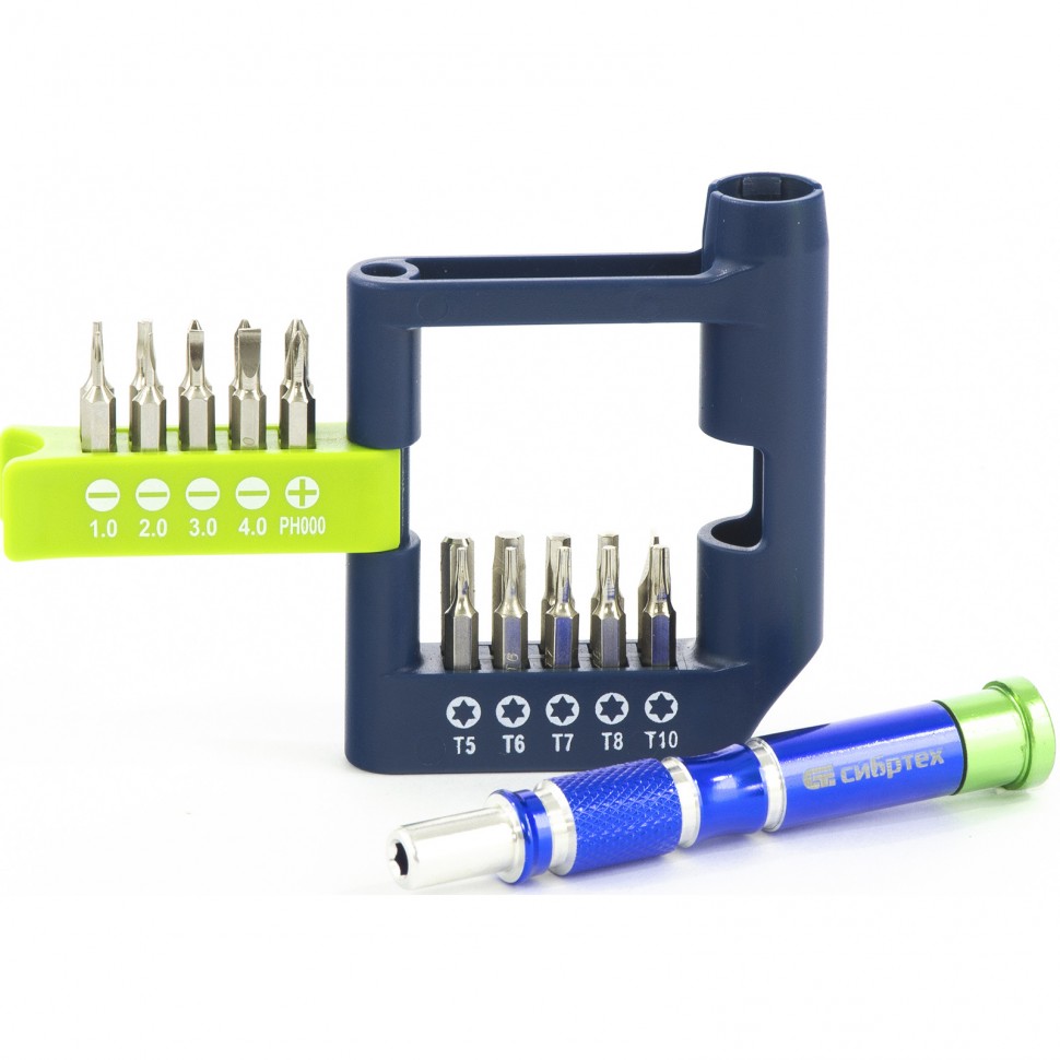 Отвертка для точных работ с набором бит, 21 шт, CrV Сибртех (13334)